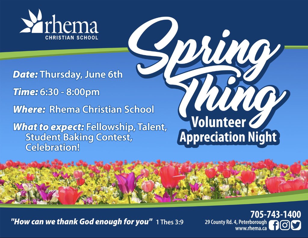 We can’t wait to see you Thursday!
#rhemachristianschool
#volunteerappreciation 
#ptbocanada 
#peterboroughschools
#independenteducation