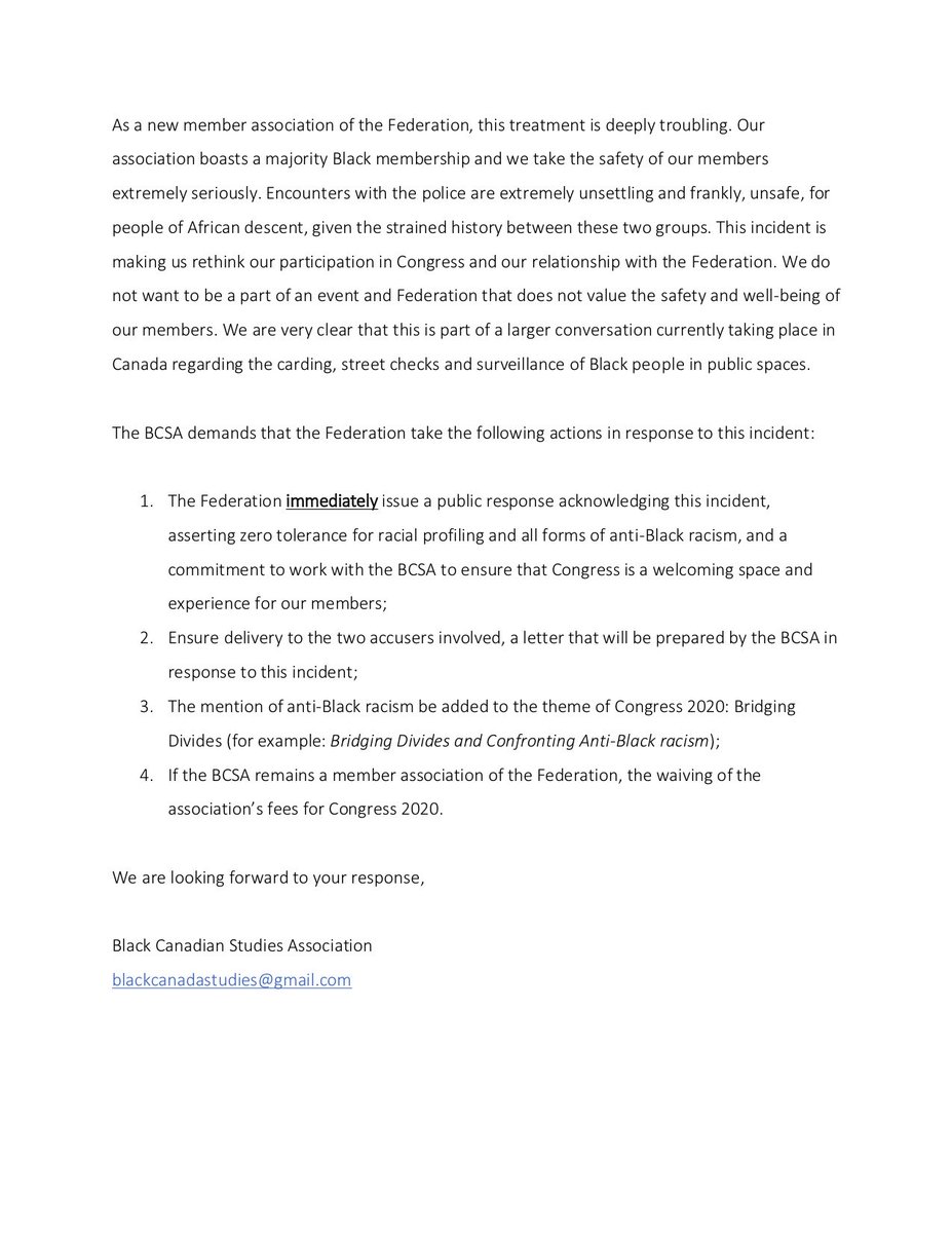 On June 2nd 2019 one of our members was racially profiled at <a href="/UBC/">University of British Columbia</a> during @ideas_idees, here is our open letter regarding the incident and the broader context of anti-Black racism #congressh #congressh2019