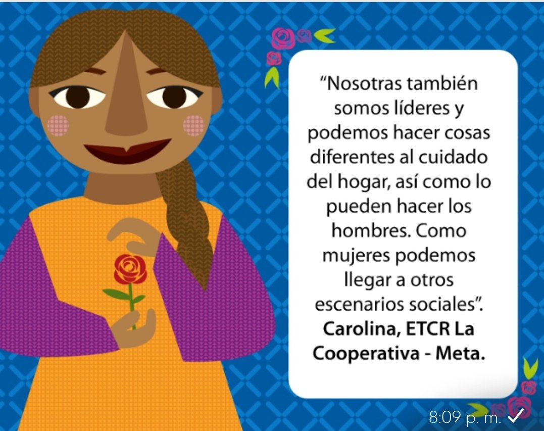 SandinoVictoria's tweet photo. Una Colombia diferente tiene que pasar necesariamente por la transformación de las prácticas e imaginarios de las labores de cuidado. Este es un avance que desde el feminismo insurgente queremos poner a disposición de toda la sociedad colombiana. #MujerYDiversidadFARC https://t.co/m9kh4mIT8O