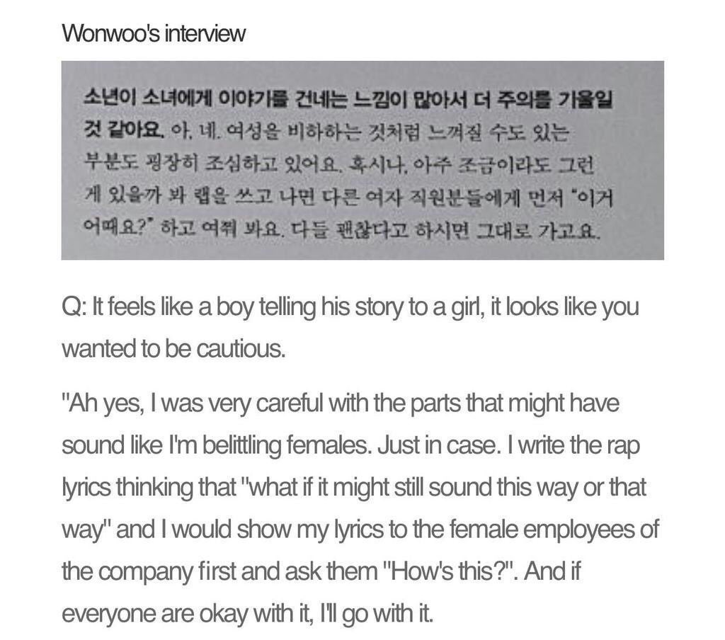14. wonwoo making sure the lyrics he writes are in no way offending anyone