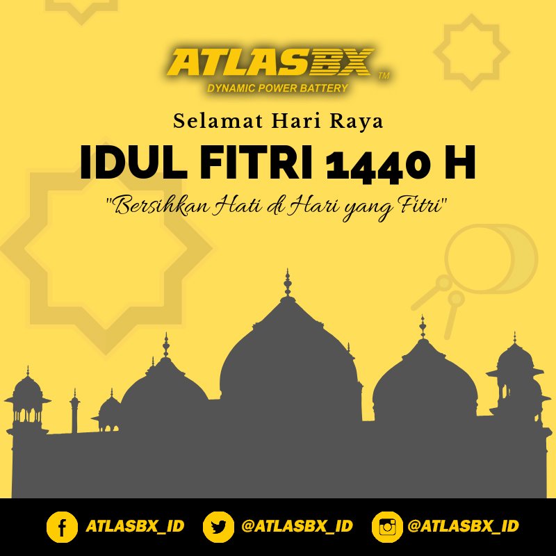 ATLASBX_ID's tweet image. Segenap Keluarga Besar ATLAS BX mengucapkan Selamat Hari Raya Idul Fitri 1440H.

&quot;Bersihkan Hati di Hari yang Fitri&quot;.

#IdulFitri1440H #Lebaran2019  #StartStopSystem #Charge #AkiMobil #Accumulator #AccuMobil #AccuMaintenanceFree #MaintenanceFree #AkiKorea #BateraiMobil #Baterai