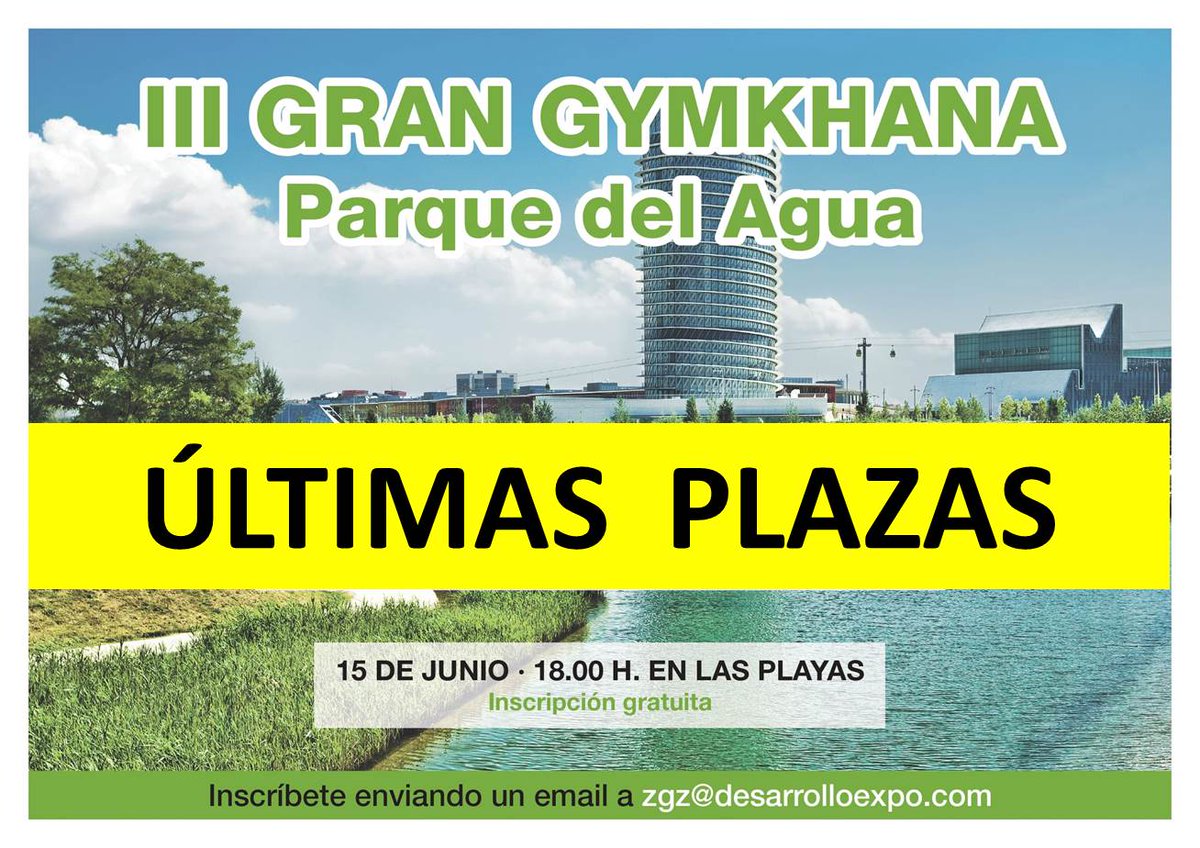 ¡¡¡Últimas plazas!!! III Gran Gymkhana del Parque del Agua. Envía un correo a zgz@desarrolloexpo.com y participa. parquedelagua.com/img/newsletter…