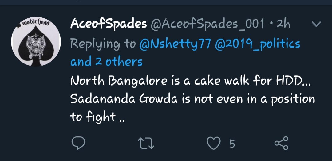 Tumkur itself he could not win and was dreaming about Blore North. SG is Union minister now btw Instead Ace of spades your handle should have been joker..