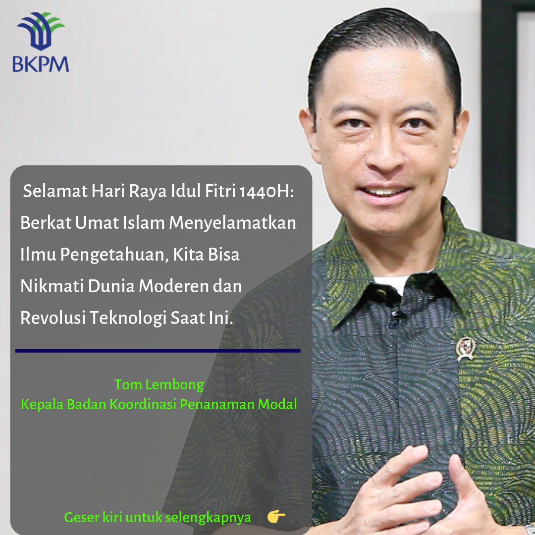tomlembong's tweet photo. Selamat Idul Fitri 1440H (Bagian 1): Berkat Umat Islam Menyelamatkan Ilmu Pengetahuan, Kita Bisa Menikmati Dunia Moderen &amp; Revolusi Teknologi Saat Ini. 🕌📱🌇🇮🇩
Video Lengkap: https://t.co/oNkGylKDb3
Pernyataan Lengkap: https://t.co/MRSXzFOGOe https://t.co/iE7186e298