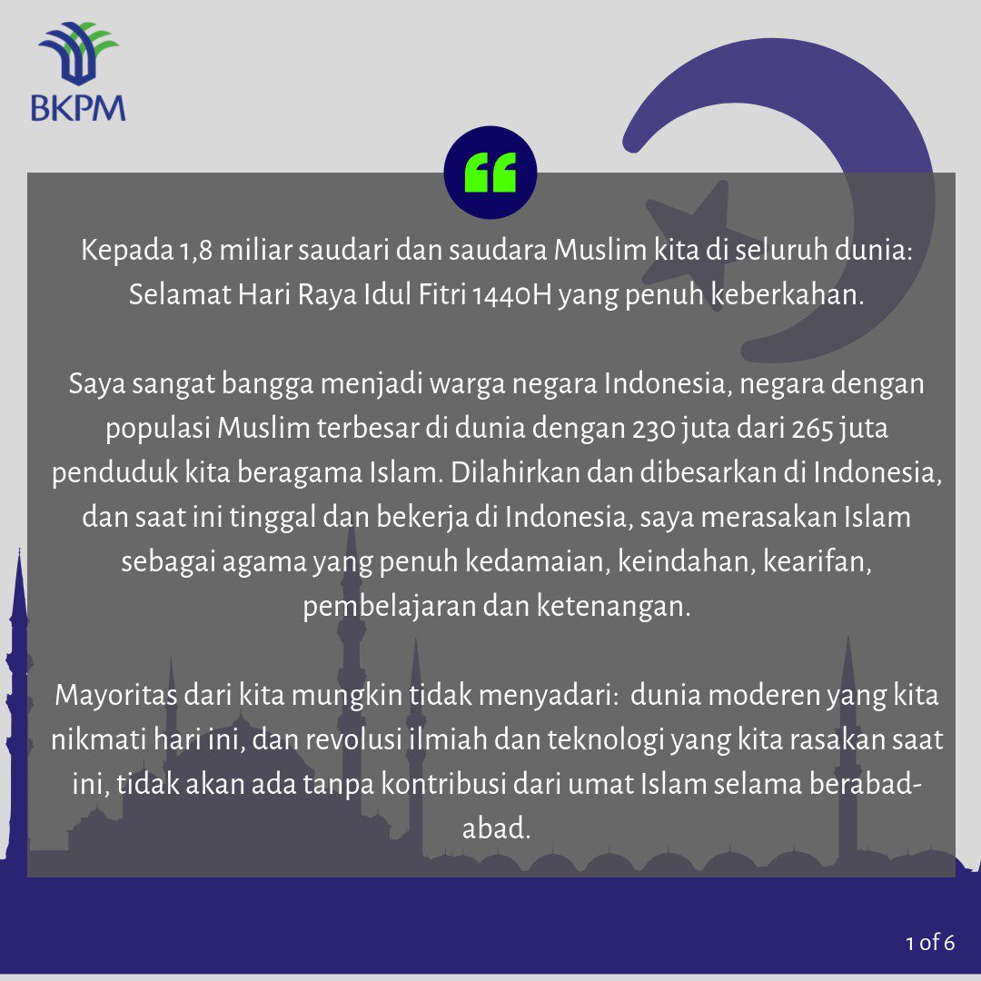 tomlembong's tweet photo. Selamat Idul Fitri 1440H (Bagian 1): Berkat Umat Islam Menyelamatkan Ilmu Pengetahuan, Kita Bisa Menikmati Dunia Moderen &amp; Revolusi Teknologi Saat Ini. 🕌📱🌇🇮🇩
Video Lengkap: https://t.co/oNkGylKDb3
Pernyataan Lengkap: https://t.co/MRSXzFOGOe https://t.co/iE7186e298