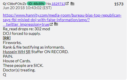 52. QDrop 1573 says that Q has a Obama White House senior staffer on the record and it is GAME OVER now buddy. Of course Q had repeatedly said "We have it all" countless times before this, but nameless staffer testimony really put them over the top! (Note: nothing happens.)