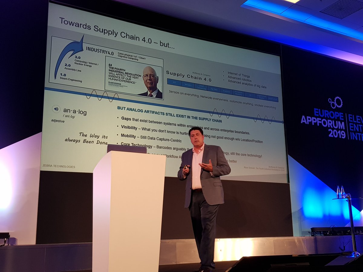 pemberton66's tweet image. Joe White keynote at #appforum speaks to the transition to Supply Chain 4.0 @ZebraDevs @ZebraTechnology