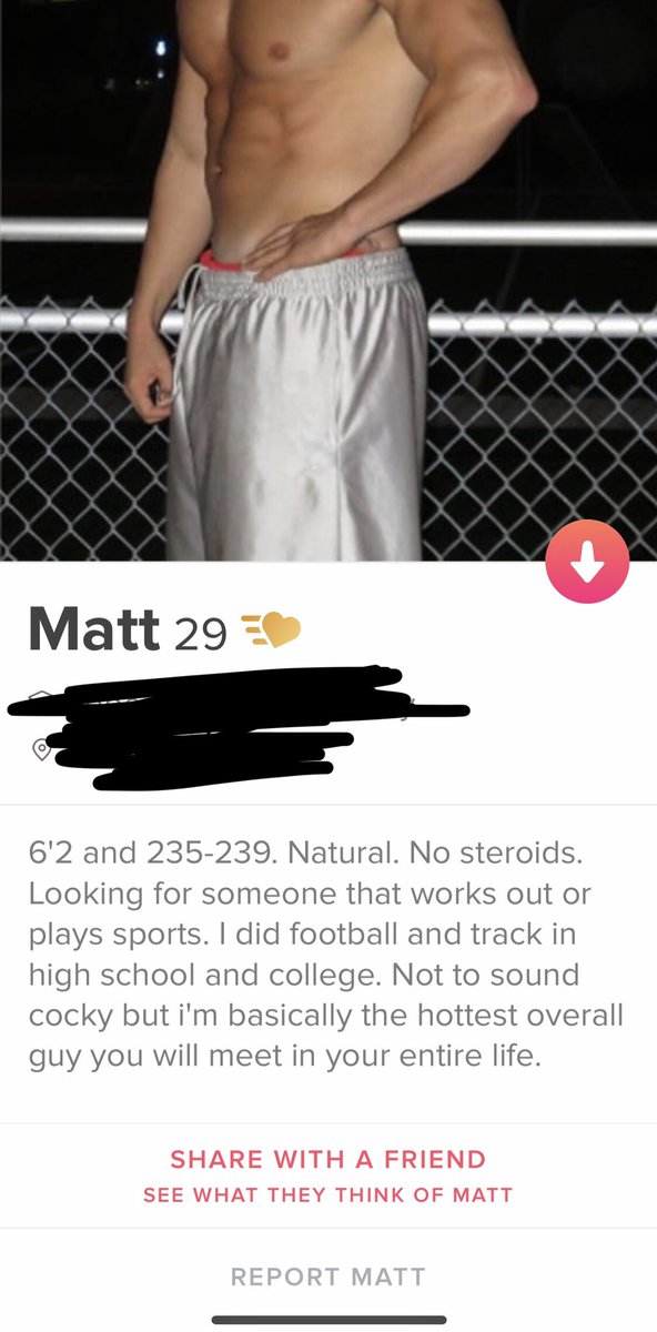 ocean_breezeee's tweet photo. DING DING DING! We have this week’s winner of #TinderBioTuesday! Can you say douchecanoe? Dude’s face/head looks like a big toe but yeah, he’s definitely the “hottest overall guy you will meet in your entire life” and women are too unworthy of him. 😂
#tinder #tindernightmares https://t.co/fIOS14og6R