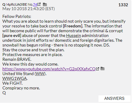 39. QDrop 1332 tells Anons to brace themselves for the info they are about to receive about the overwhelming evil of Obama's administration and that there is no stopping justice now. Justice sure is taking it's time.