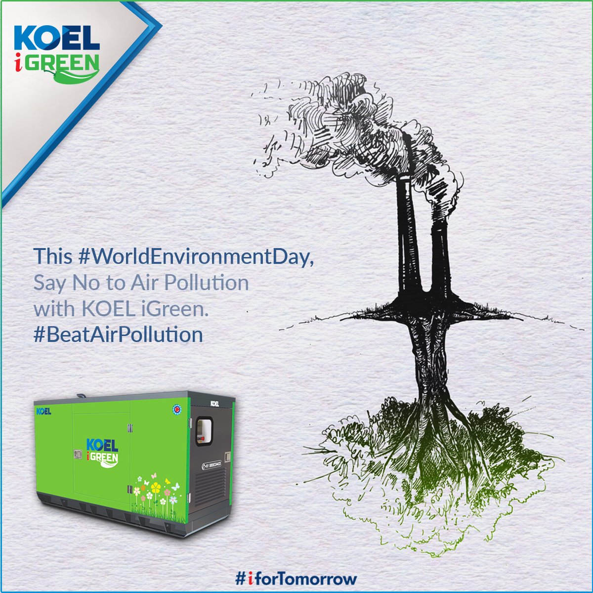iforTomorrow's tweet photo. This #WorldEnvironmentDay, Say No to Air Pollution with KOEL iGreen. #BeatAirPollution

#KOELiGreen #iforTomorrow #EfficiencyIntegrated #EnvironmentDay #EnvironmentDay2019 https://t.co/N2LqWNuoaT