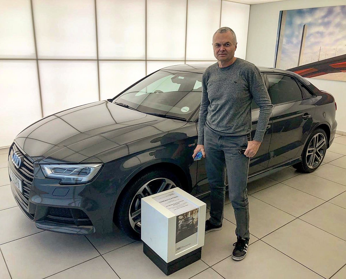 AudiSomersetWes's tweet photo. Welcome to our #AudiA3 Sedan family Mr Brown. Sales Executive: @AlanGuyP #IamVorsprung #Audi #A3 #BlackEdition https://t.co/vobWmauhpP
