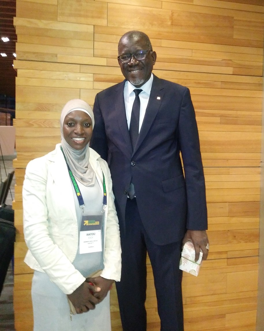 isatoujoof2011's tweet photo. Honoured to meet the @ifrc Secretary General @As_SyIFRC at the @WomenDeliver conference.
@GambiaRedCross
#redcrossWD 
#redcrescentWD https://t.co/HIFjkiEhlo