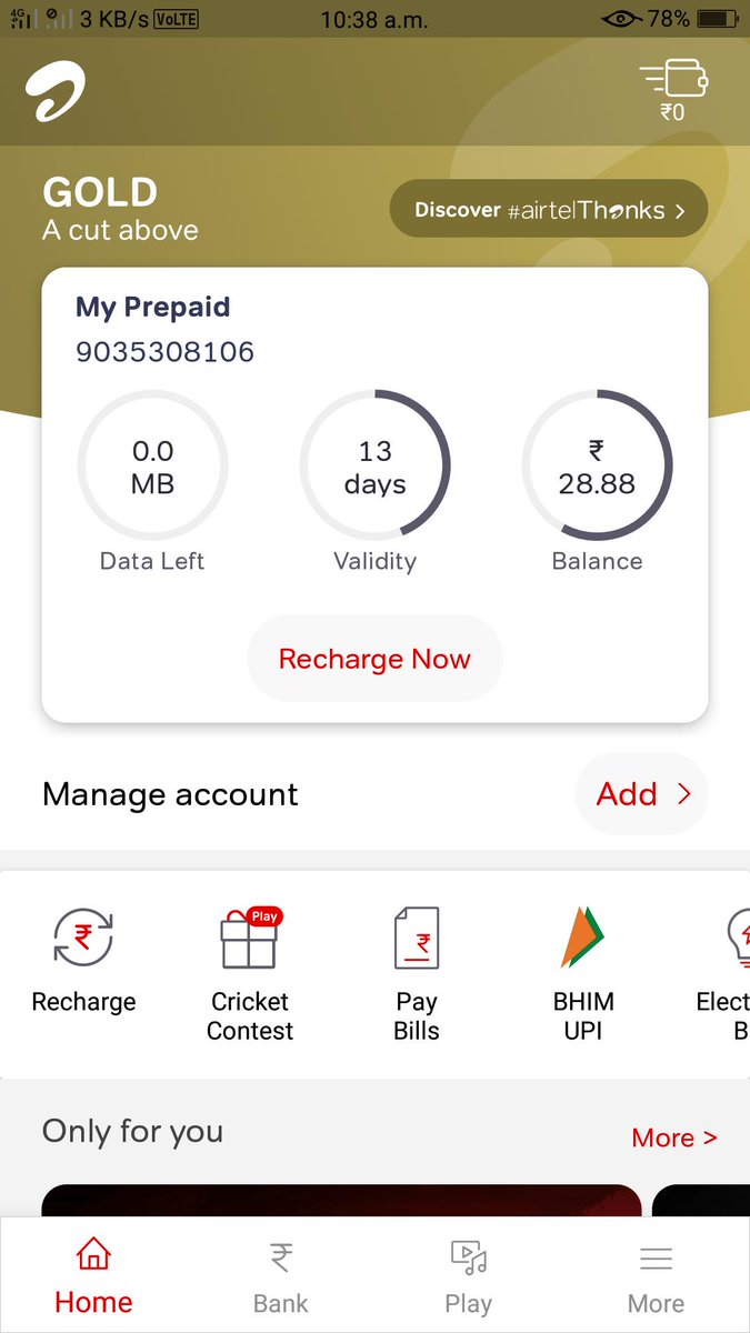PratapR6's tweet photo. @Airtel_Presence @airtelindia  have recharged my airtel no. 9035308106 for 249(199).
However, the app is not reflecting the plan validity in the app. I'm not able to browse either. What the hell of a service is this?? https://t.co/wa36Wongwo