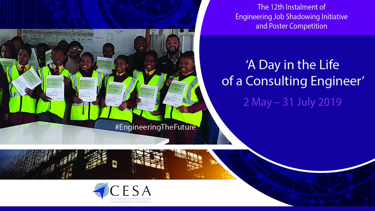 CESA_YPs's tweet photo. Continued: Companies contributing towards #UnearthingFutureEngineers through the #JobShadowInitiative. Bosch Projects, Infraconsult Engineering, JG Afrika, Makone Consulting Engineers, Mariswe, MPA Consulting Engineers, SMEC and Zitholele Consulting. https://t.co/6hjYJ5fdt5 https://t.co/cL0XJf0tZF