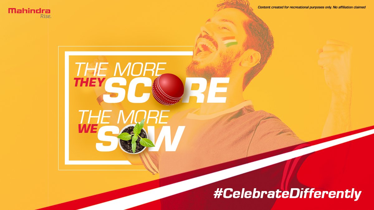 MahindraRise's tweet photo. This cricket season, it’s all about the boundaries. We will plant 10 trees for every 4 or 6 team India hits. Show your support with a ❤, RT or comment using #CelebrateDifferently and we’ll plant a sapling for you.
Visit: https://t.co/MfxGsHCsb5
#RiseForGood #WorldEnvironmentDay https://t.co/9E4PdTOdmG