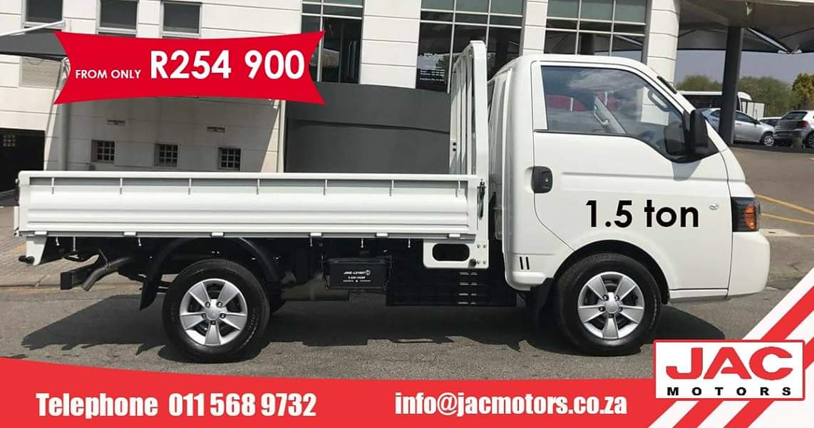 Same design, bigger load. The JAC X200 1.5 Ton bakkie is changing the face of small business logistics. Offering large commercial vehicle cab space, medium bakkie loads and family sedan fuel economy - all from as little as R254 900.00. Test drive one today by calling 011 568 9732
