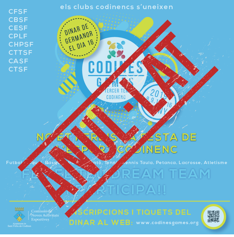 cnaesfc's tweet photo. COMUNICAT CNAE: Finalment ens veiem obligats a anul·lar aquests primers CODINES GAMES per falta d’inscripcions. Sap molt greu no poder-ho tirar endavant, però es millor aturar-ho ara que no pas fer una cosa a mitges i mal feta. Moltes gracies! L’any vinent ho tronarem a intentar! https://t.co/3bgFEfZYEb