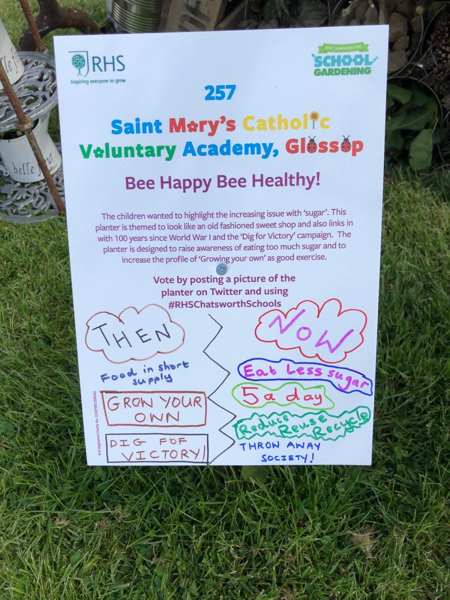 St Mary’s RC Voluntary Academy - Gardening Club 
They have worked very hard to create a wonderful garden supported by kind donations from the local community of GLOSSOP. This can be seen at RHS Chatsworth Flower Show please support them by voting number 257
#ChatsworthSchools