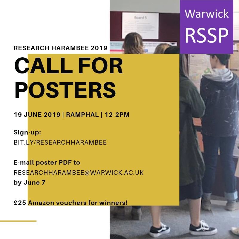 WarwickHarambee's tweet photo. Communicate your research visually through a poster presentation! Please e-mail the PDF by June 7th. 

Posters will be voted by guests:
• Most likely to win a Nobel prize
• Will get into Oprah
• Super Creative

£25 Amazon vouchers for winners!

Register https://t.co/gxe0LWXTd5 https://t.co/yJ4GPXcEle