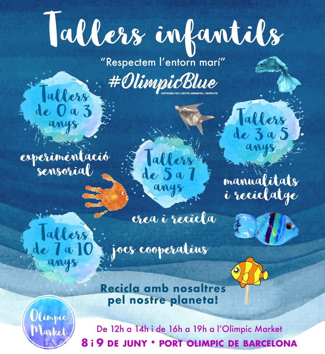 Avui #DiaMundialdelMediAmbient us presentem els tallers que tindrem a l’espai infantil de l’#OlimpicMarket, dedicats al mar i la conscienciació mediambiental 🐠🌍 Aquest cap de setmana vine a reciclar amb nosaltres! #familyfriendly #plansambnens