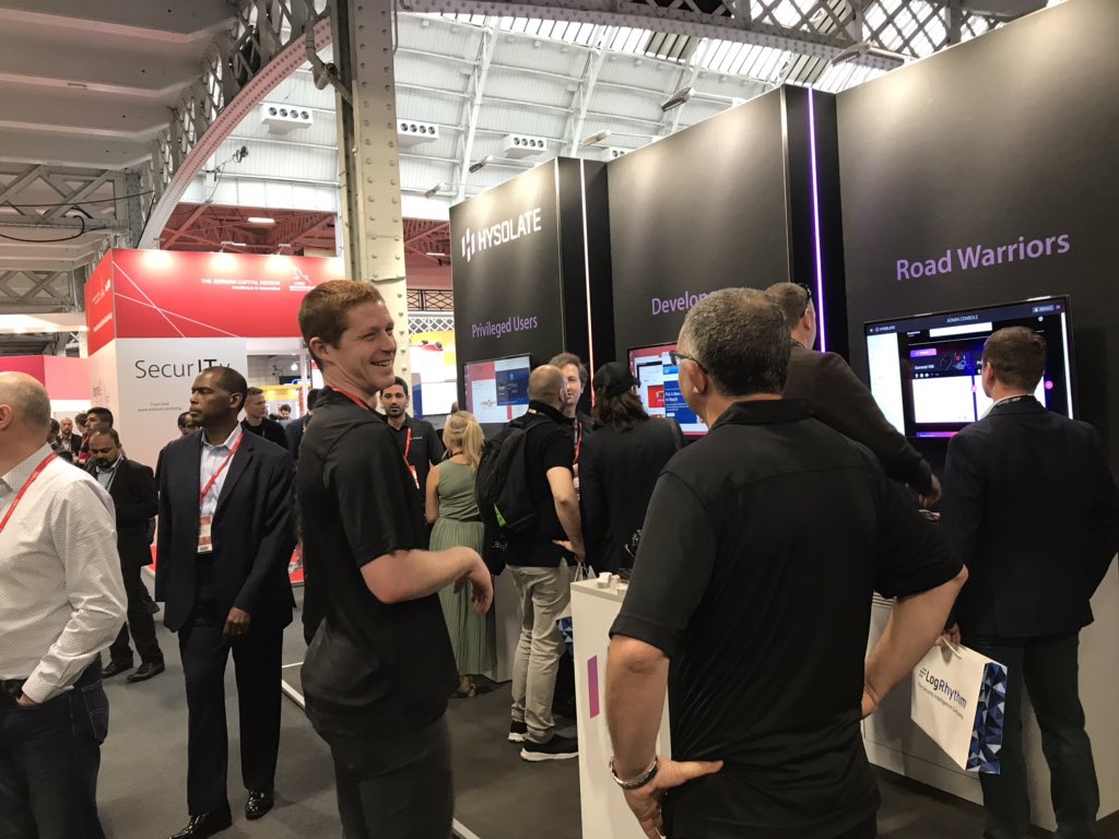 HysolateNow's tweet photo. @Infosecurity Day 2! Come say hello to the Hysolate team, see a demo, and grab a pair of nifty socks. Weโre at booth K20. #endpointisolation #cybersecurity #endpointsecurity https://t.co/3pvkEtCM7B