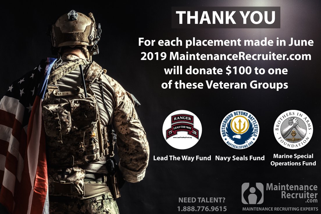 Maintrecruiter's tweet photo. For the month of June a portion of every placement https://t.co/6EbKuYnKim makes will go to a support groups of the Special Operations community. Thank you to all the men and women who have served, are currently serving, and their families. https://t.co/8gxmKOCJV1