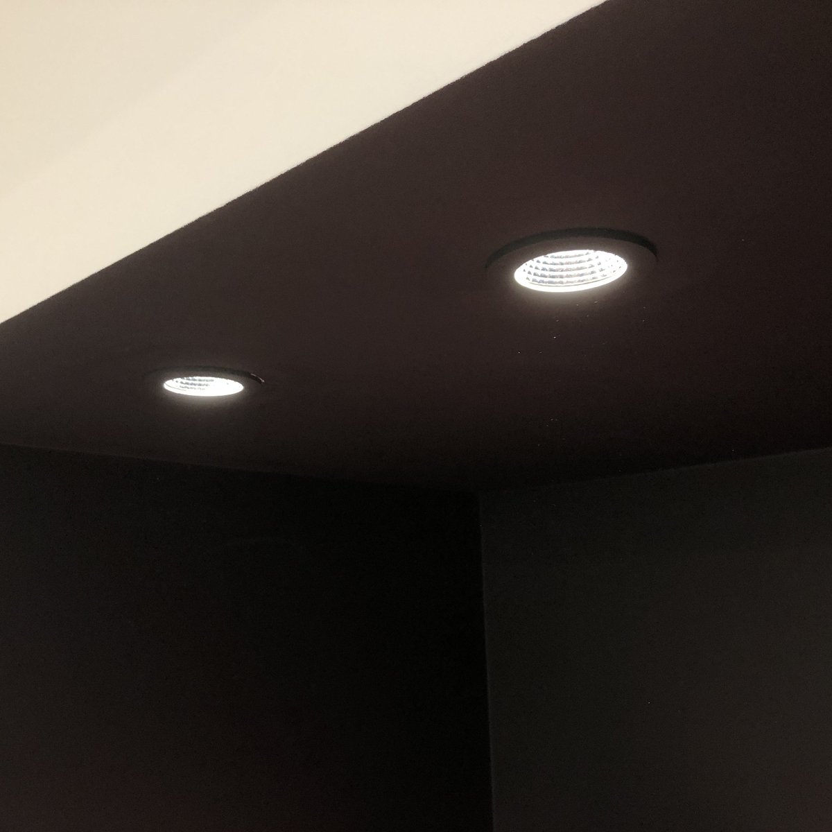 Synergy_Lights's tweet photo. Dark ceilings and walls with a pop of colour and downlights make for a cosy inviting space to focus or just relax.

#Workspace #WednesdayWisdom #WednesdayMotivation #wednesdaythoughts #officeInteriors #CommercialInteriors #Workspacedesign #OfficeFitOut  #Haiken #Ruutu #WJWhite https://t.co/auDydNynLj