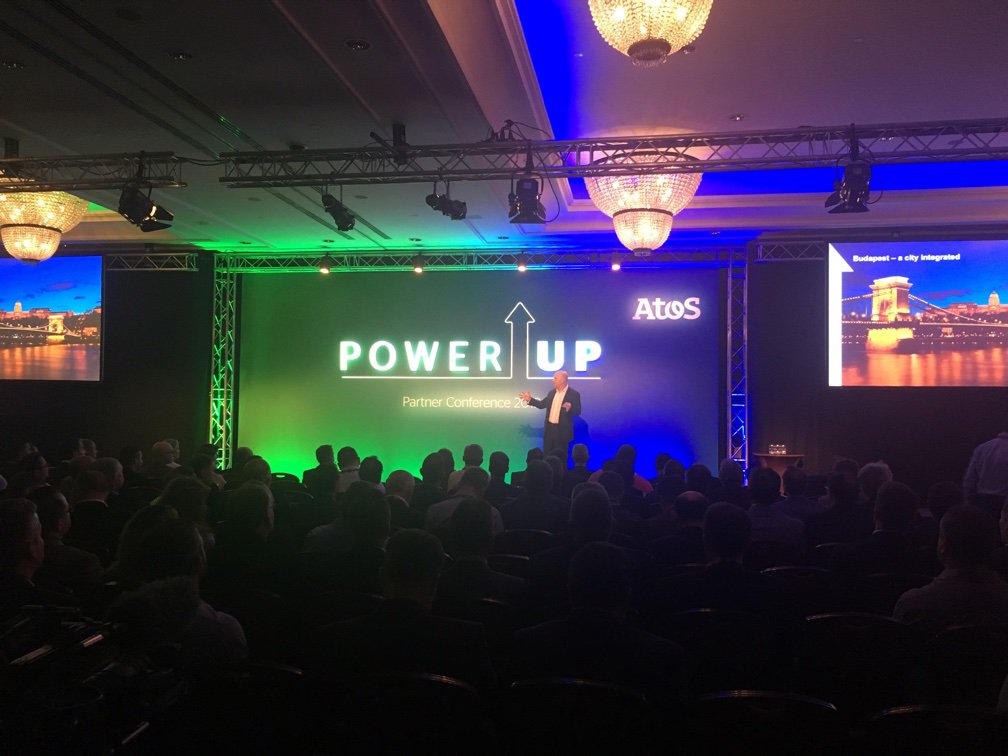 We are live! <a href="/trbish/">Tim Bishop</a> hosts an exciting agenda of <a href="/Atos/">Atos</a> &amp; industry speakers at #PowerUpPartners19 conference in #Budapest.