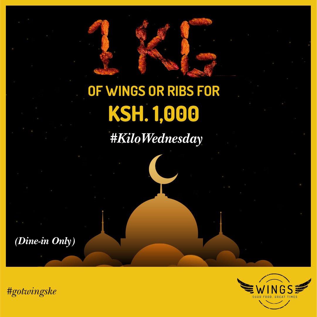 WingsKenya_'s tweet photo. Come celebrate Eid with your loved ones at #WingsKE and get a KG of Wings or Ribs for only Ksh. 1,000. Our food is halal.
#gotwingske #foodlovers #wingsource #KiloWednesday #HappyEid https://t.co/Aq1PNzvctR