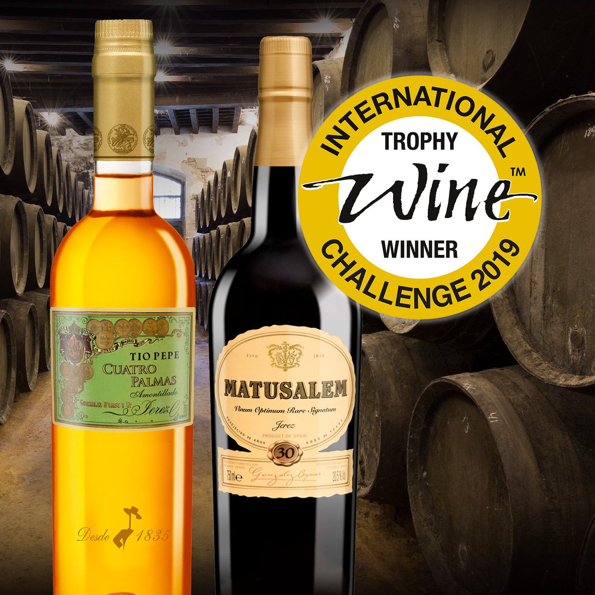 We are very happy 😀 to share that our Sherry winemaker Antonio Flores  has once again been nominated for Fortified Winemaker of the Year 2019 by <a href="/WineChallenge/">International Wine Challenge</a> and Cuatro Palmas nominated for Champions of Champions.
#IWC2019