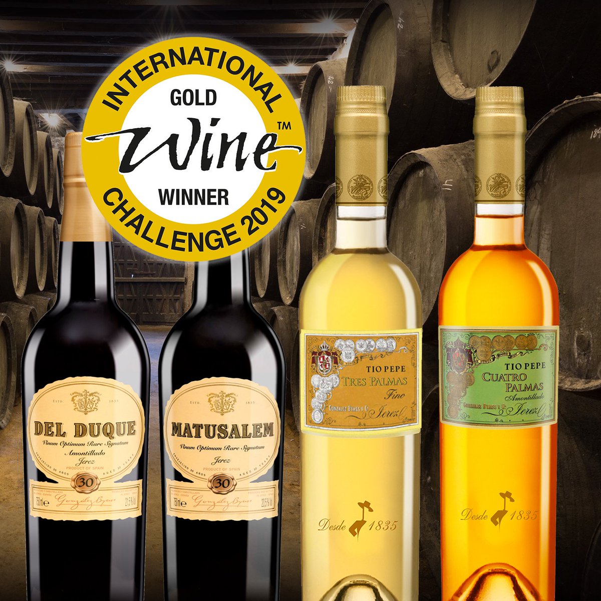 TioPepeWine's tweet photo. We are very happy 😀 to share that our Sherry winemaker Antonio Flores  has once again been nominated for Fortified Winemaker of the Year 2019 by @WineChallenge and Cuatro Palmas nominated for Champions of Champions.
#IWC2019 https://t.co/p3XuboO3U3