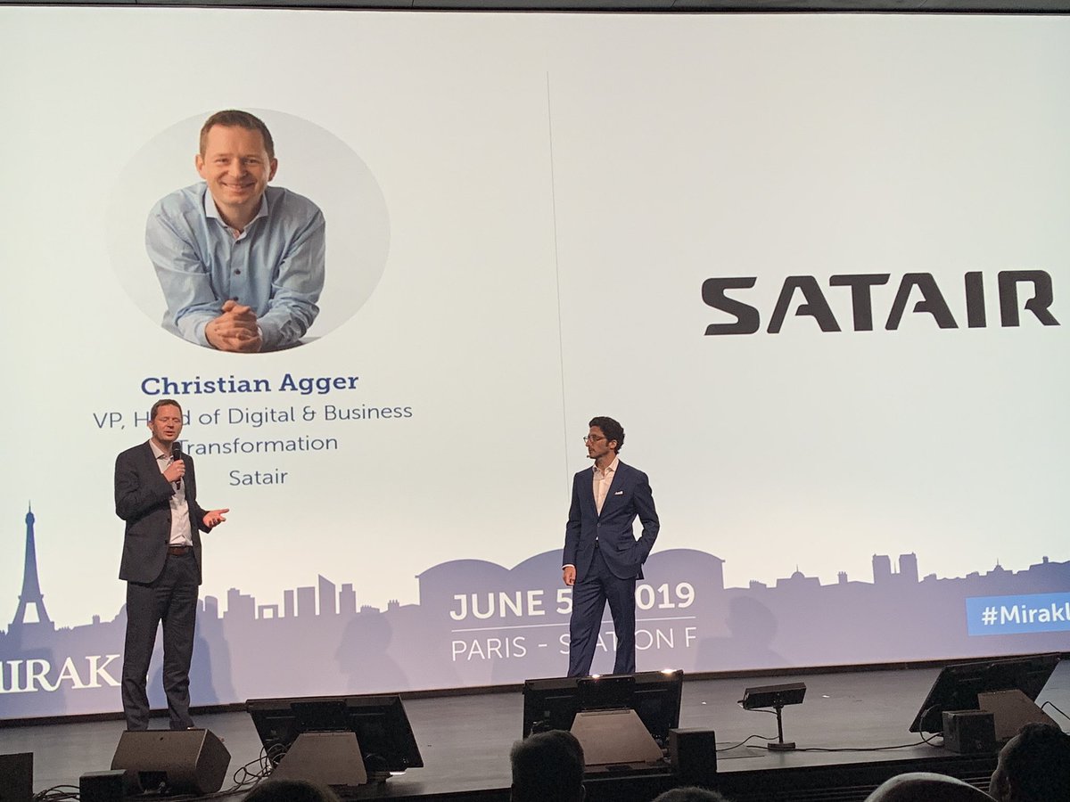 Christian Agger of <a href="/Satair_aviation/">Satair</a> and <a href="/AdrienNus/">Adrien Nussenbaum</a> on stage sharing their vision on marketplaces and the platform economy #MiraklSummit <a href="/Mirakl/">miral</a>
