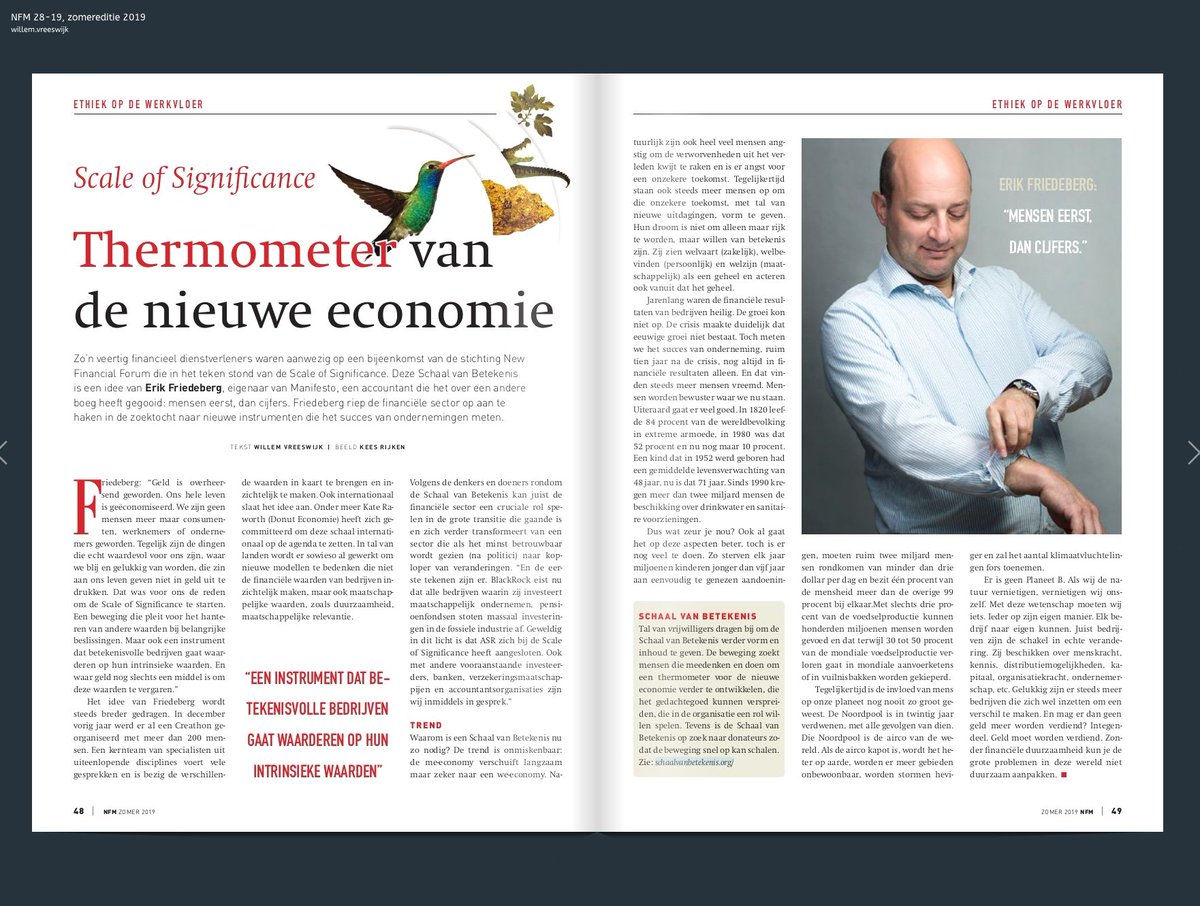 In magazine van <a href="/nfforum/">new financial forum</a> spread over <a href="/ScaleofSign/">ScaleofSignificance</a>. De Scale of Significance is 'n instrument dat intrinsieke waarden van bedrijven zichtbaar, meetbaar en vergelijkbaar maakt. De balans gaat vervangen omdat die slechts de financiële situatie laat zien.

ScaleofSignificance.org