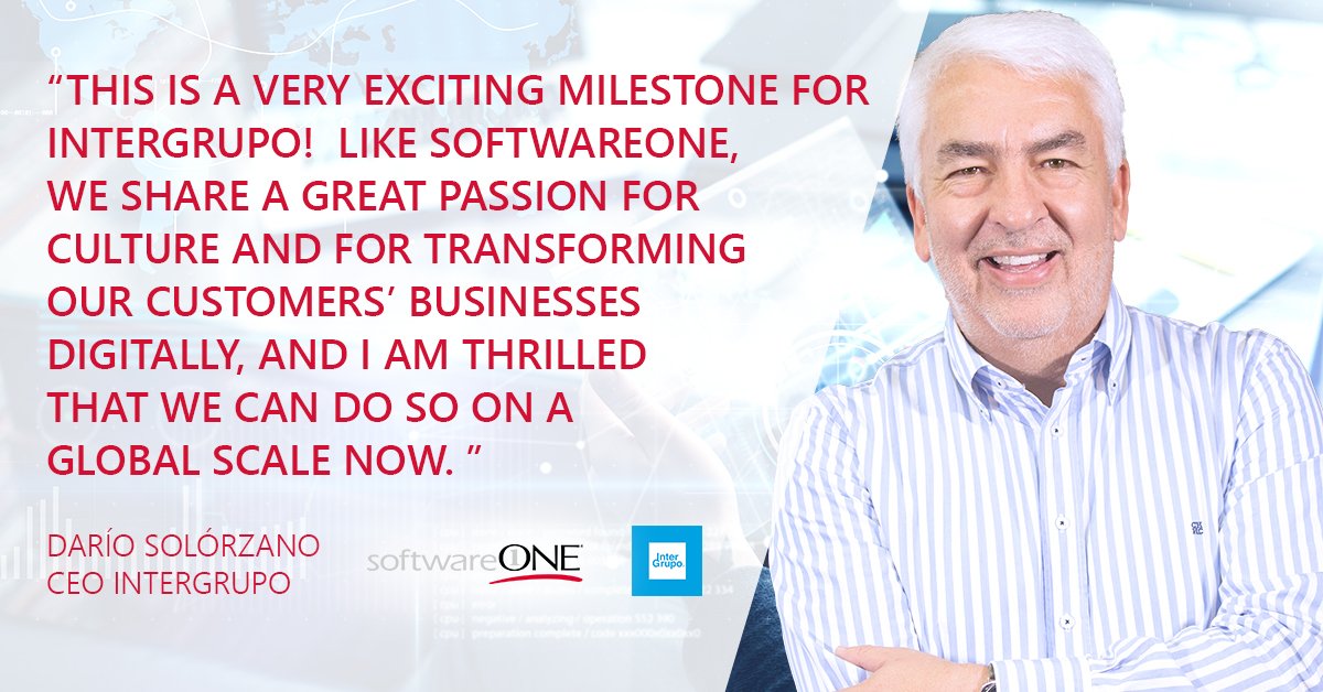 COMPAREXUK's tweet photo. Exciting news! SoftwareONE has acquired a controlling stake in #Intergrupo expanding our capabilities in strategic areas of App Development &amp;Modernization, DevOps/Digital Engineering, Artificial Intelligence and Machine Learning https://t.co/Oosy6OrEjr