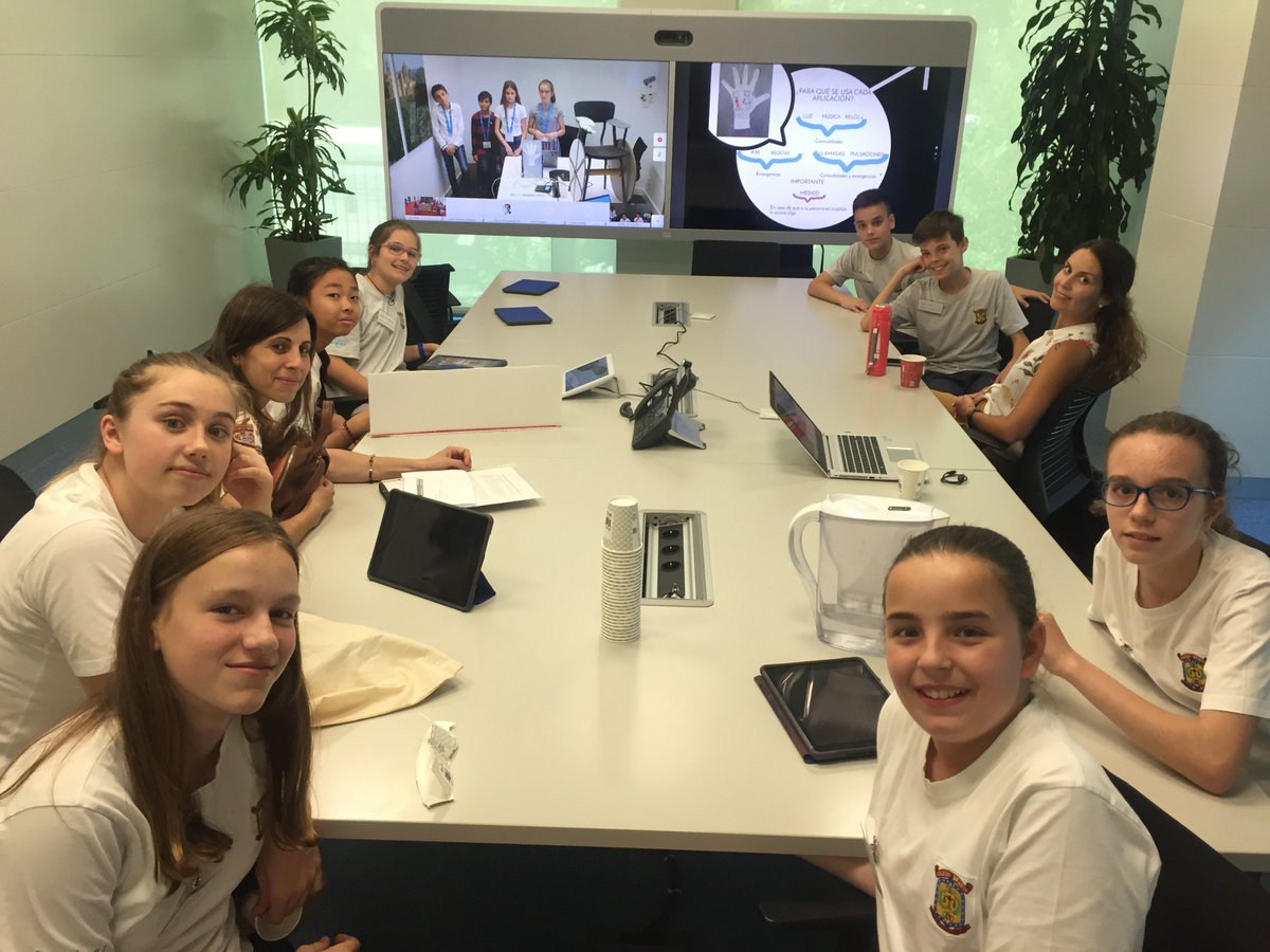 CiscoEscuela's tweet photo. En las oficinas de Madrid @clara_campoamor @Colegio_Brains la moraleja y María Lombillo viendo las presentaciones de los colegios en Barcelona. 
¡Enhorabuena a todos los proyectos ganadores!
#Cisco #ProgramaEscuela @cisco_spain #Tecnología #TIC #Educacion https://t.co/YfCXosbQzF