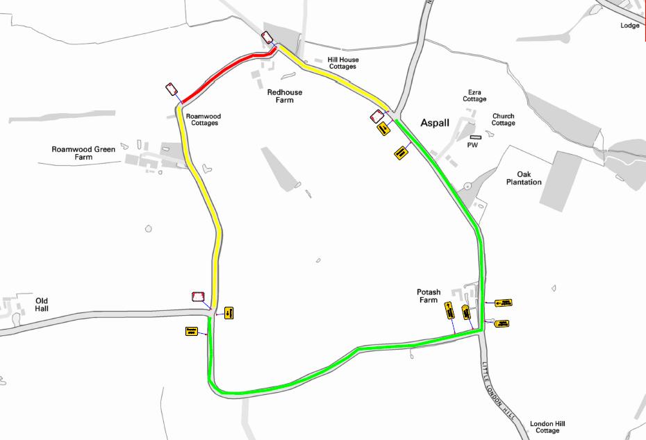 Suff_highways's tweet photo. Wetheringsett Road, #Aspall will be closed on 6 June as shown below, between 9am and 3.30pm for emergency road repairs. Please follow the diversion. #SuffolkRepairs https://t.co/qQuaOx2YS1