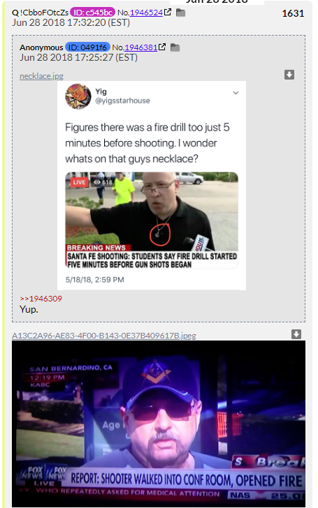 58. QDrop 1630 and 1631 blame the Freemasons for mass shootings. They still exist and also Q has totally forgotten they exist.