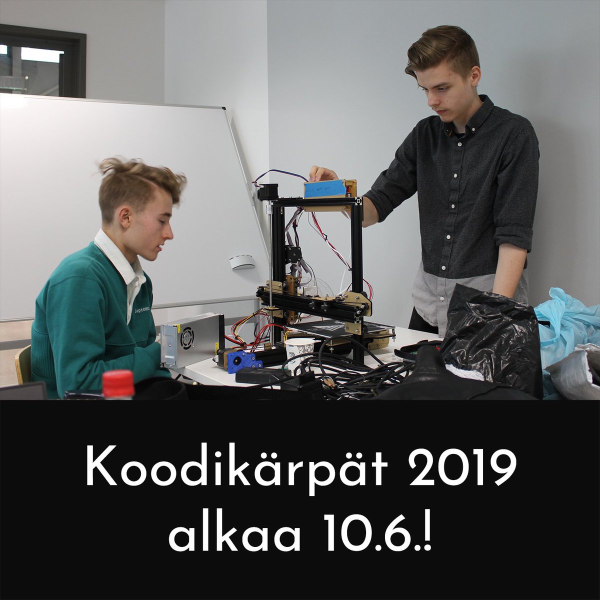 koodikarpat's tweet photo. Kohta mennään taas! 🤩 Odotamme innolla, mitä tämän kesän 150 nuorta keksivätkään.
#programming #3Dprinting #koodikarpat https://t.co/TsoMrbFWUC