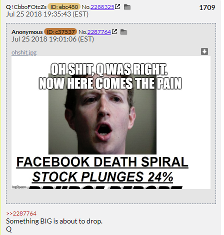 61. QDrop 1709 declares Facebook is going to die and that something big is going to drop. Nothing drops, Facebook lives.