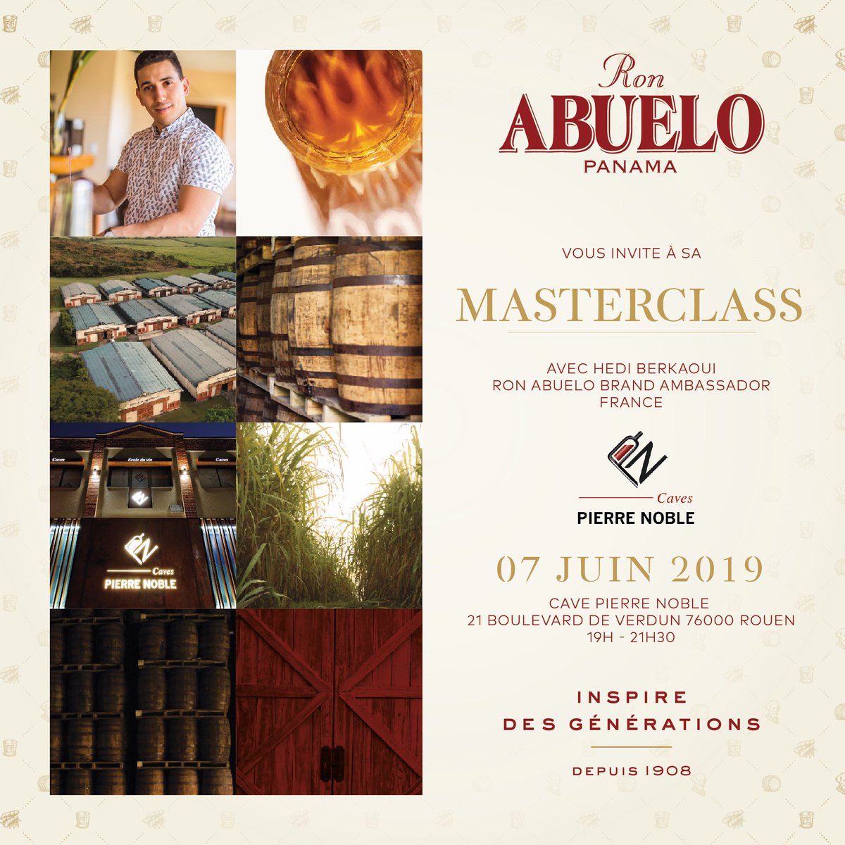 🥃 MASTERCLASS ABUELO 🥃​
​
Votre ambassadeur Hedi débarque à Rouen et vous donne rendez-vous le Vendredi 7 Juin à la cave Pierre Noble pour une animation aux accents panaméens 🇵🇦​

Par Ici 👉🏻 bit.ly/2Ij7bzr