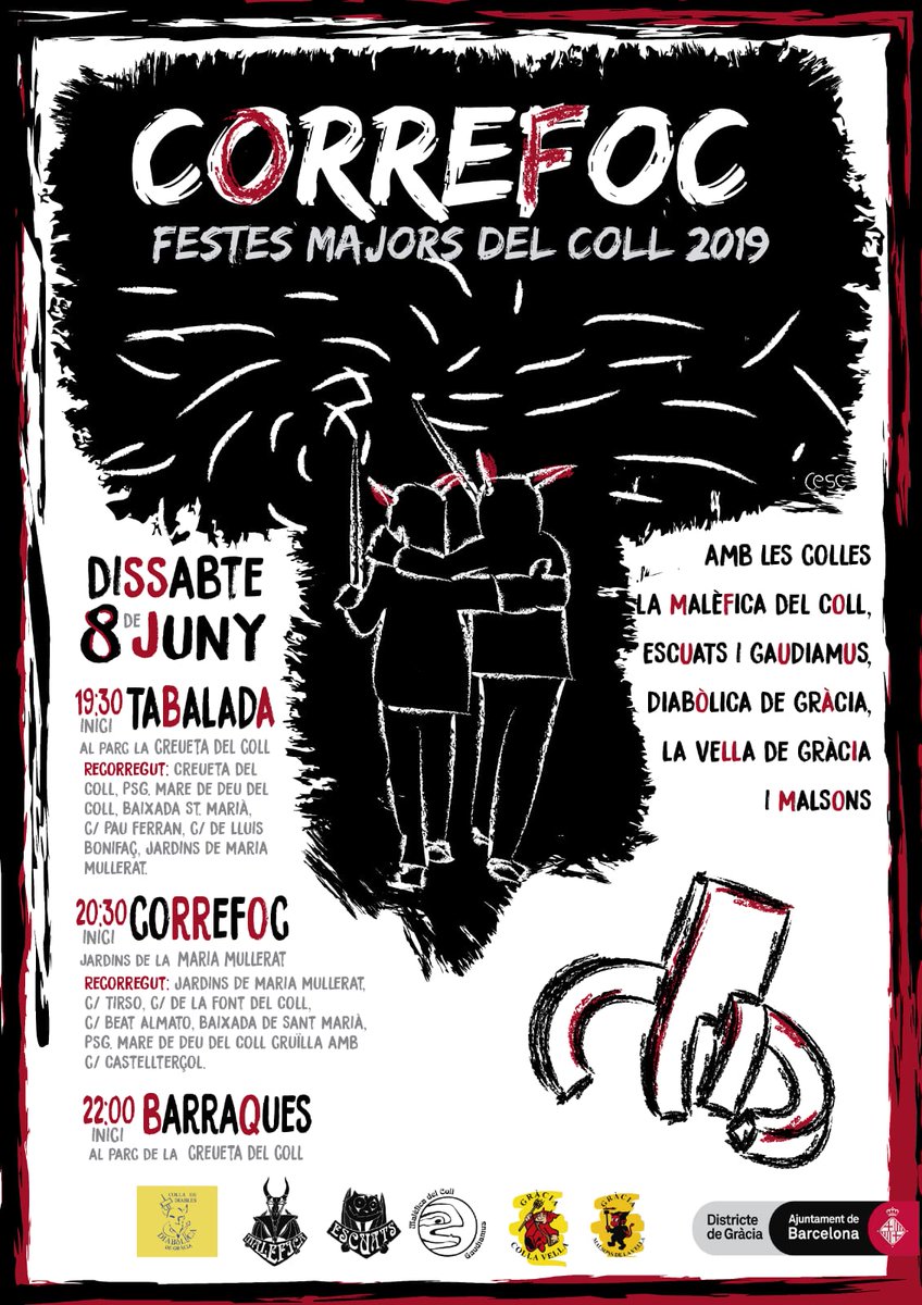 collesdegracia's tweet photo. Aquest cap de setmana segueix la #FMDelColl19 Dissabte arriba l'esperat correfoc amb els #Escuats, la #MalèficaDelColl, el #Gaudiamus, els @MalsonsVella, la @VellaDeGracia i la @DiabolicaG!
19:30h 🥁#Tabalada. #Parc de la #CreuetaDelColl 
20:30h 👺#Correfoc. #JardinsMariaMullerat https://t.co/EX6S6ZzUlA