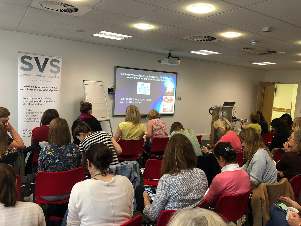 SentientHC's tweet photo. We are underway at the first Respiratory Muscle Strength Training Workshop (#RMST) in the @RCSLT in London. @JU_Provost and Dr. Barri Hoffman are the two guest speakers and it's a full room here today.

#SLT #SpeechTherapy #slpeeps #RCSLT https://t.co/e2nBGobMfB