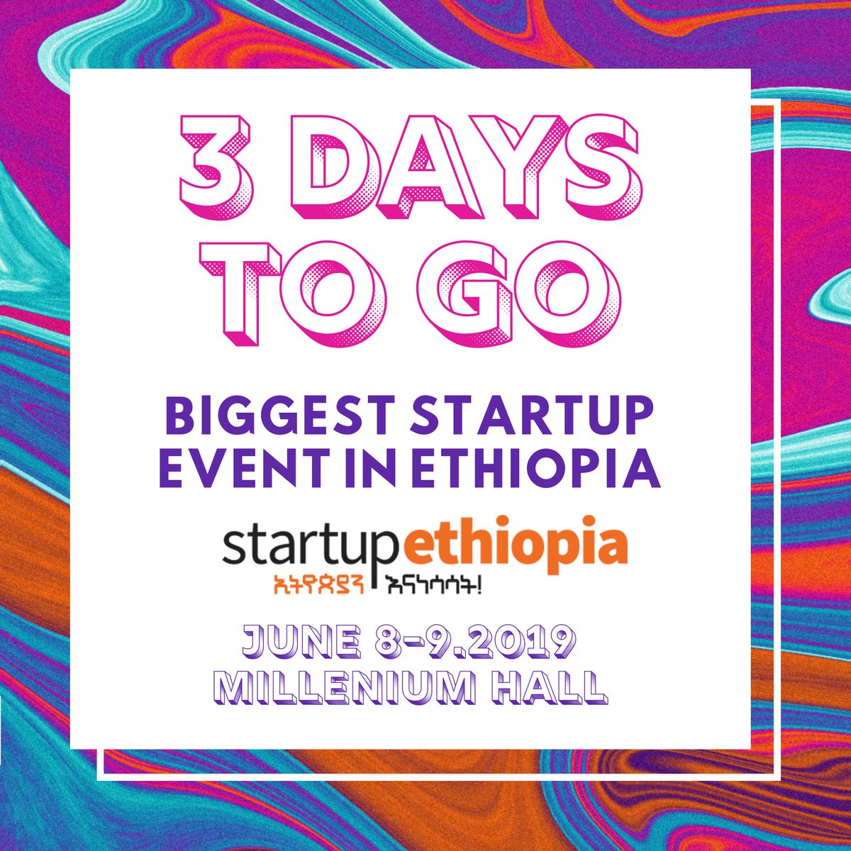 startupethiopia's tweet photo. Mark your calendars everyone! The biggest startup event happening this weekend! #startupethiopia #startupethiopia2019 #ethiopianinnovateweek @blueMoonEth @startupethiopia @EleniGabre @blueSpaceETH @iceaddis @AllureEthiopia https://t.co/uxBfLUL3Me