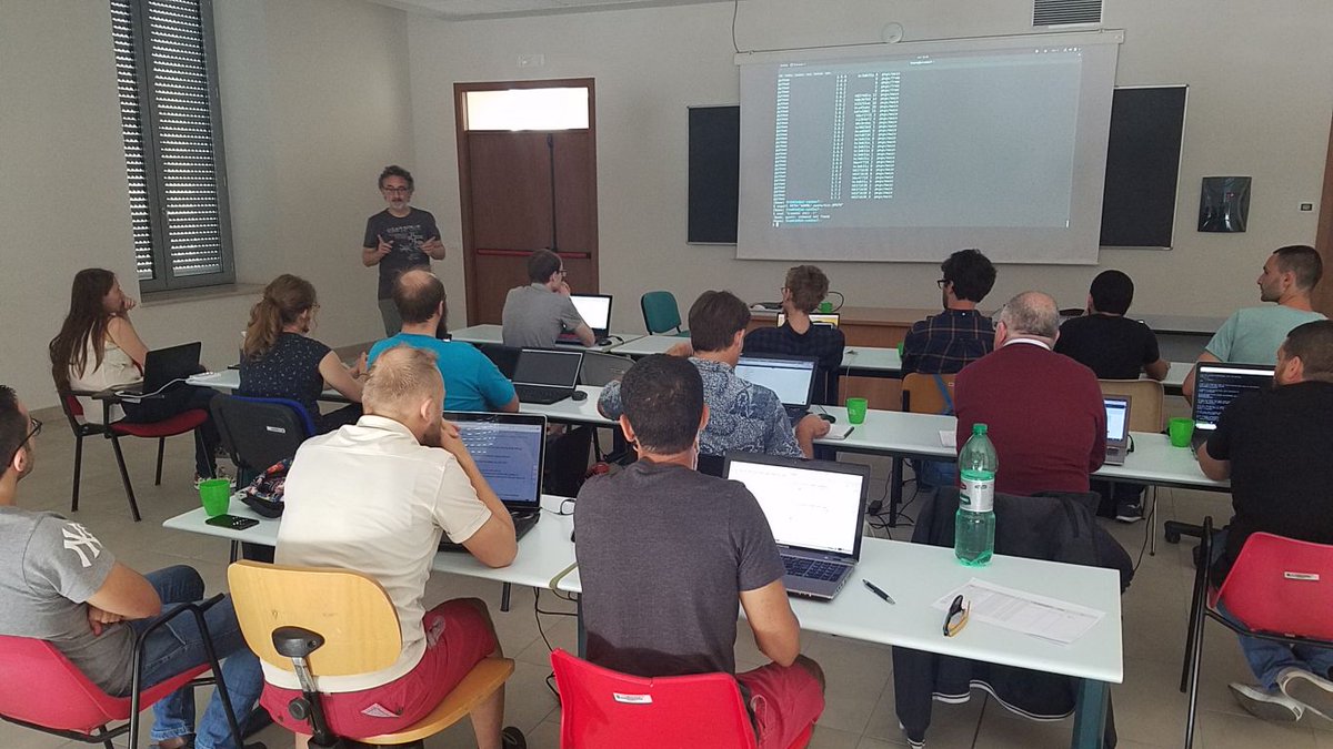 BigDataEcology's tweet photo. Day 3 of the #Geocomputation summer school @Matera, Italy. L Shen @AquiTatu teaching basic #python F. Lovergine teaching advance #geopython | G. Amatulli @YaleCRC @BigDataEcology A. Fonseca @AF_CompNeuro | #DataScience | #GeoCompCourse | info at https://t.co/d5CvM934yz https://t.co/n0gEHLT1Ui