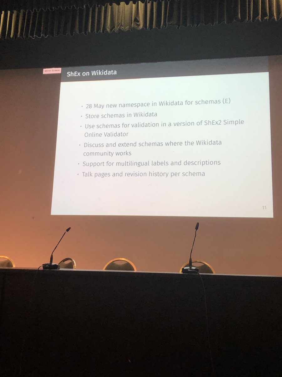 pgroth's tweet image. Katherine Thornton presenting shex schema sharing on @wikidata since last Tuesday #eswc2019