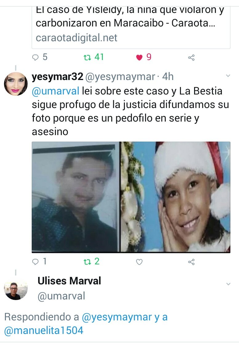manuelita1504's tweet photo. #DaleRT
#CasoDeNiñaViolaronYCabonizaron
#Niña11Años #Maracaibo
Hace 1 mes y medio
#ExigimosCaptura
#SeBuscanResponsables
#JauderFuentesChinchilla(A)
#ElPeluche
#JoséJoaquínOrtegaAvendaño(A)
#ElPerro
#JonnyAntonioRusaPérez(A)
#Yonito
4to hombre #Curruco
#JusticiaParaYisleidy https://t.co/iZdIdmJhAC