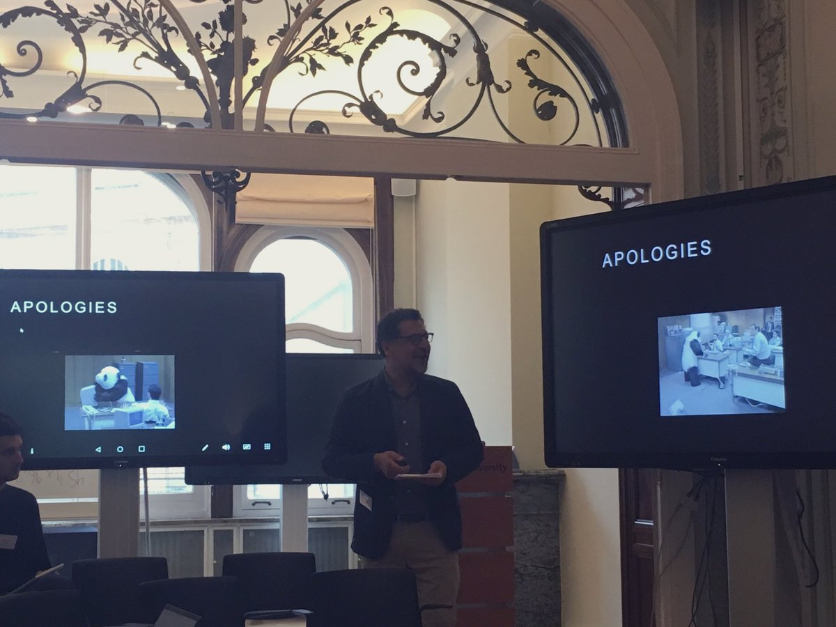 CatalinaGoanta's tweet image. Trust @technollama to bring out the best memes and gifs in an academic presentation #angrypanda