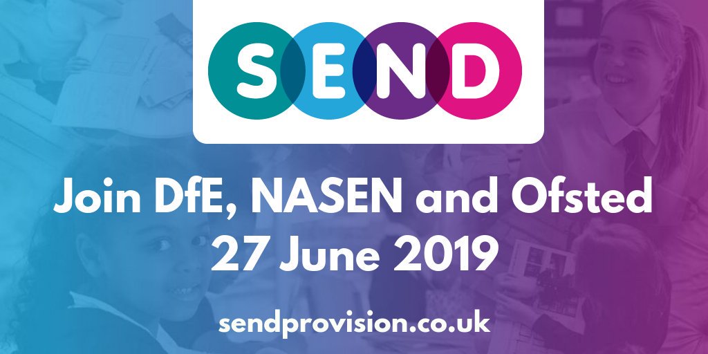 SENDConf's tweet photo. Just a few weeks to go until the National SEND Conference 2019! Secure one of our final places to hear from @Ofstednews @educationgovuk @nasen_org @NNPCF @NataliePacker @Malcolm_Reeve any many more! Find out more here: https://t.co/U4mUdwMu3U #SEND19 #SEND https://t.co/rZQwJUSQcf