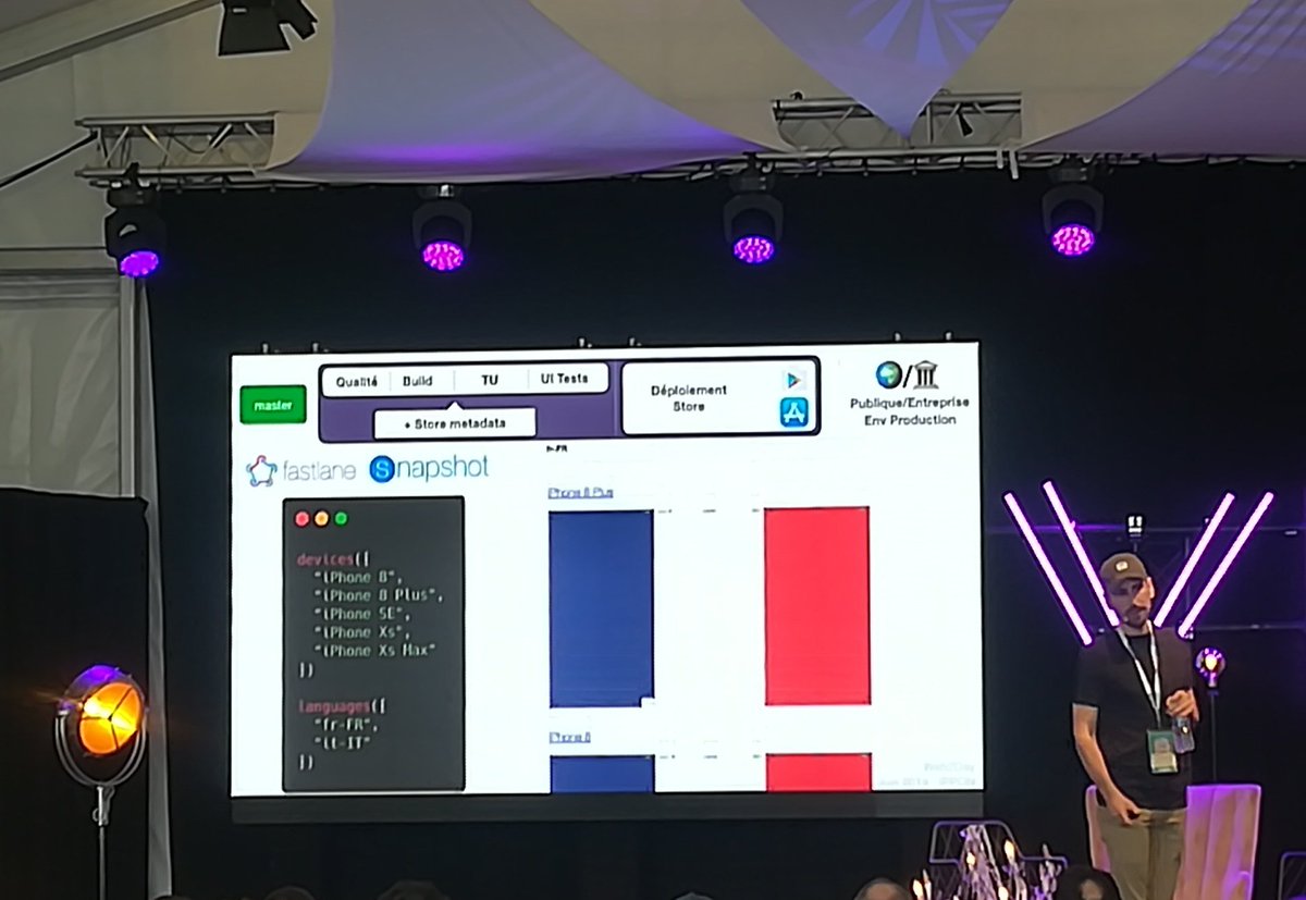 web2day's tweet photo. Avec @FastlaneTools et #Snapshot, il est possible de générer une vue HTML des screenshots de l'app #iOS en développement, dans différentes langues et de manière intuitive. @Francklement #AccentureW2D #Web2day https://t.co/1CkhFKyzJJ