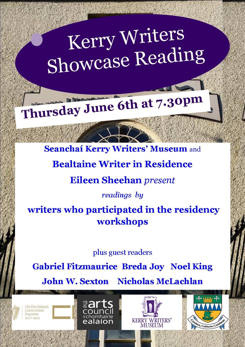 Bealtaine in June! Last event of our Bealtaine writer in residence Eileen Sheehan at The Writers Museum in Listowel - all welcome, promises to be a great evening of new writing @countykerry @LoveListowel @WritersWeek @BealtaineFest @creativeirl @artscouncil_ie @NiChurr